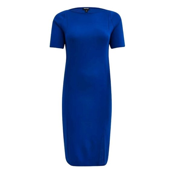 TORRID Midi Studio Cupro Bodycon Buttery Soft Short Sleeve Front Slit Blue Dress - Picture 7 of 8